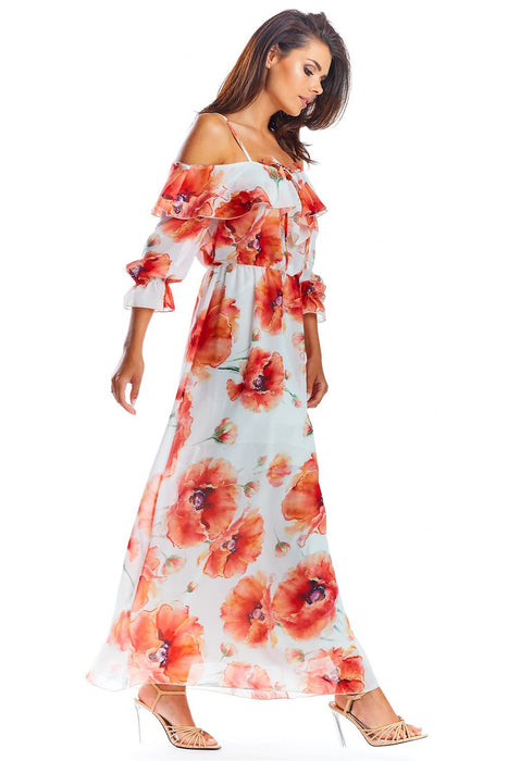 Elegant Spanish-Inspired Customizable Maxi Dress with Frill Neck