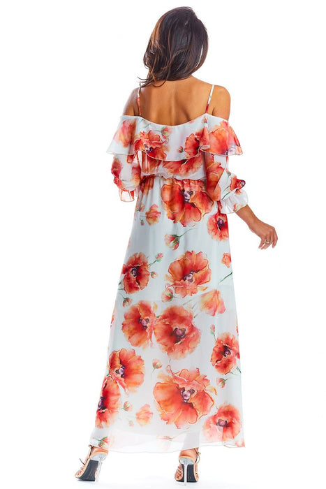 Elegant Spanish-Inspired Customizable Maxi Dress with Frill Neck