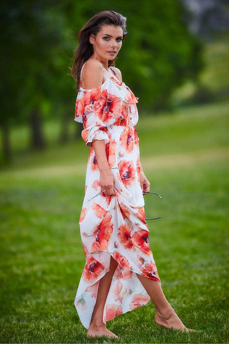 Elegant Spanish-Inspired Customizable Maxi Dress with Frill Neck