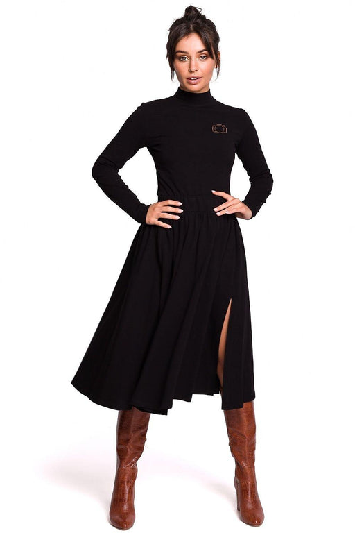 Side Slit Flared Knit Midi Skirt in Lightweight Fabric