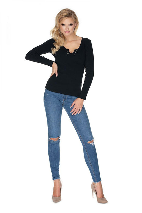 Ribbed Cotton Long Sleeve Peekaboo Top