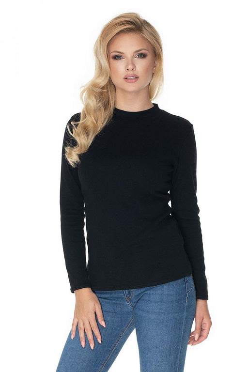 Ribbed Cotton Stand-Up Collar Peekaboo Blouse