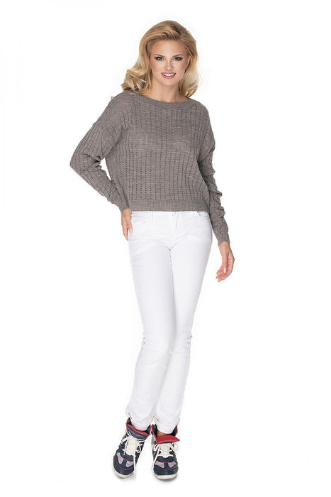 Cozy Knit Boat Neck Sweater with Peekaboo Stitch