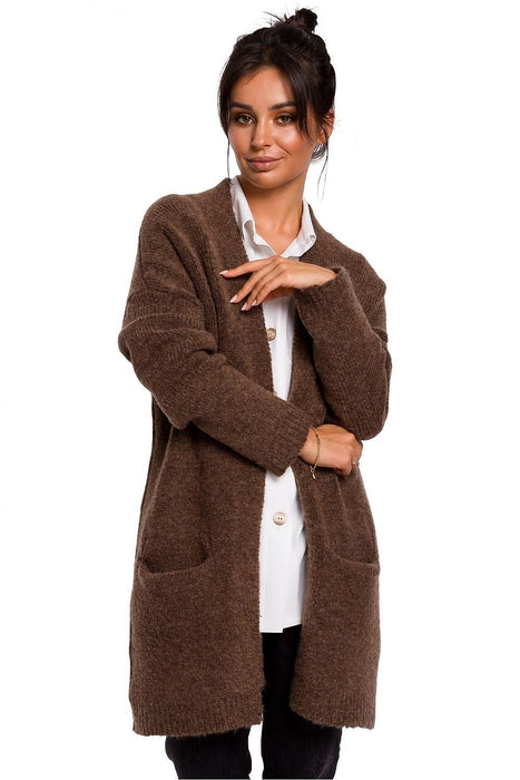 Luxurious Textured Wool Blend Cardigan with Convenient Front Pockets