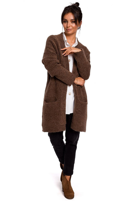 Luxurious Textured Wool Blend Cardigan with Convenient Front Pockets