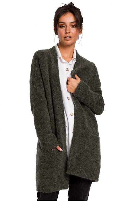 Luxurious Textured Wool Blend Cardigan with Convenient Front Pockets