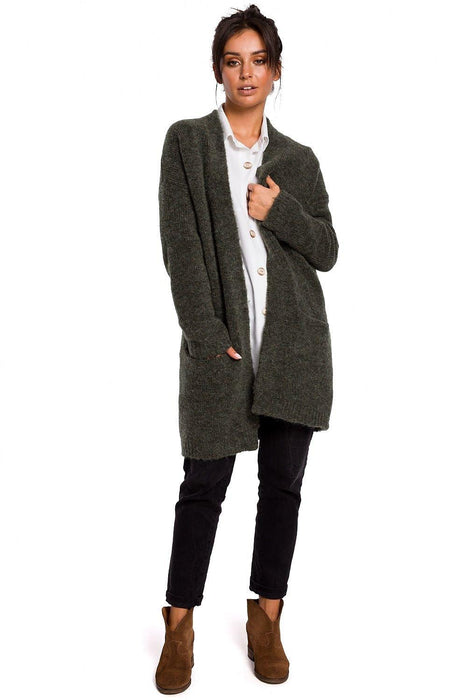 Luxurious Textured Wool Blend Cardigan with Convenient Front Pockets