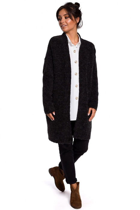 Luxurious Textured Wool Blend Cardigan with Convenient Front Pockets