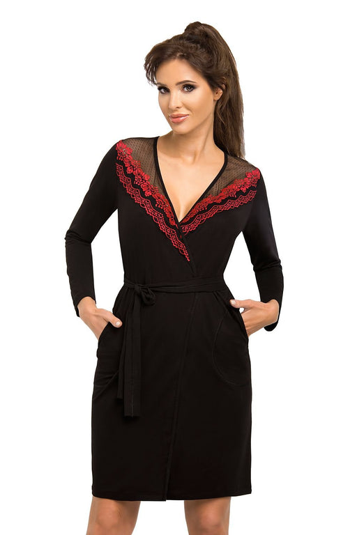 Chic Viscose Robe with Tulle and Embroidery Detail