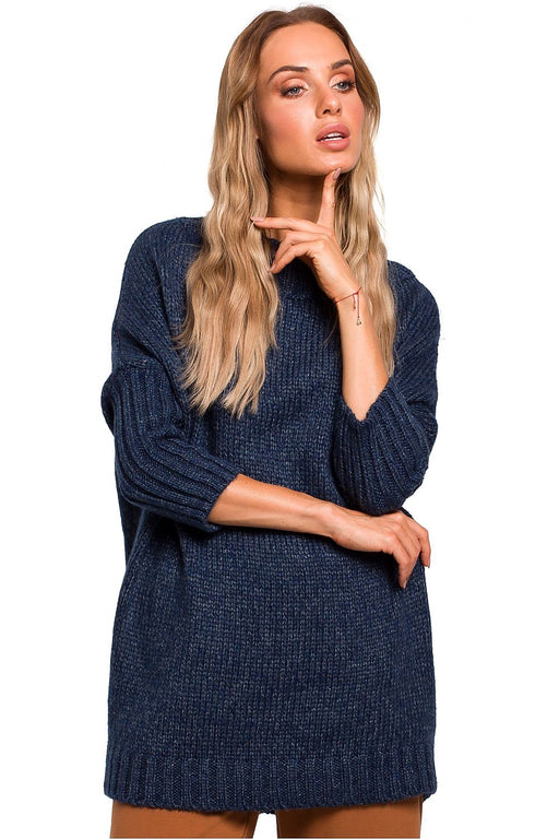 Chic Longline Fleece Sweater with Ribbed Cuffs