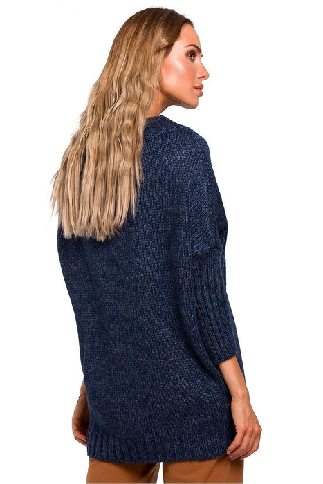 Chic Longline Fleece Sweater with Ribbed Cuffs