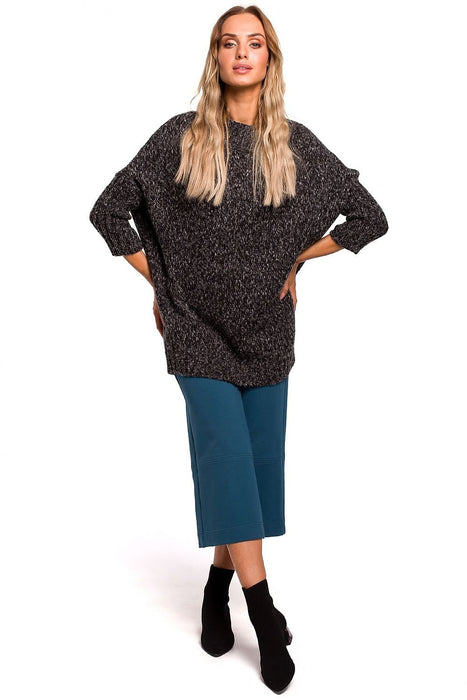 Chic Longline Fleece Sweater with Ribbed Cuffs