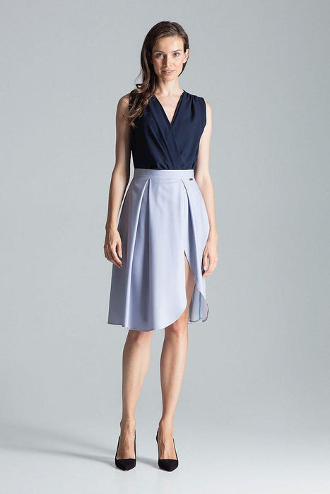 Elegant Asymmetrical Pleated Midi Skirt with Convenient Side Zipper