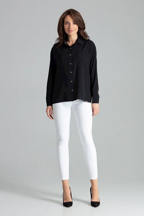 Lenitif's Chic Button-Up Relaxed Fit Long Sleeve Shirt