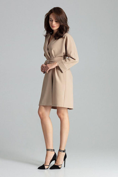 Elegant Beige Dress Coat with Gold Details