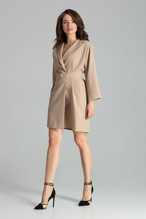 Elegant Beige Dress Coat with Gold Details