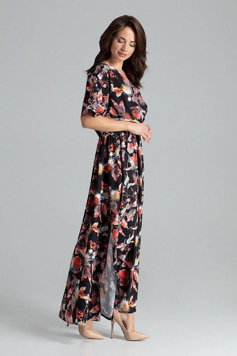 Floral Kimono Sleeve Long Dress with Stylish Envelope Neckline