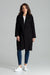 Chic Black Overcoat with Fashionable Waistbelt and Wide Lapels