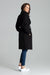 Chic Black Overcoat with Fashionable Waistbelt and Wide Lapels