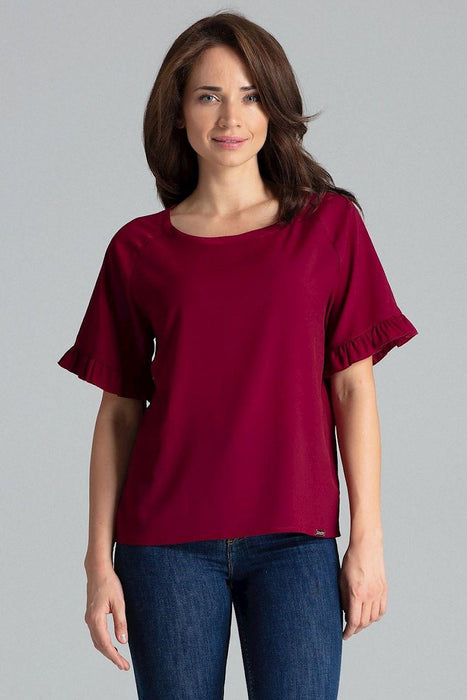 Floral Frill Sleeve Blouse with Elegant Emblem