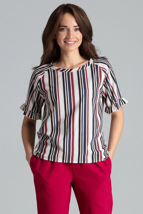 Floral Frill Sleeve Blouse with Elegant Emblem