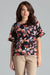 Floral Frill Sleeve Blouse with Elegant Emblem