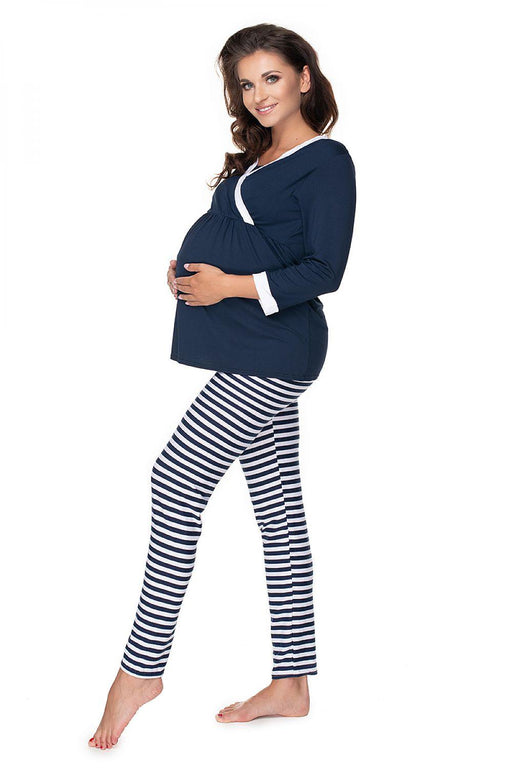 Navy Blue Maternity Pajama Set with Nursing Features for Ultimate Comfort