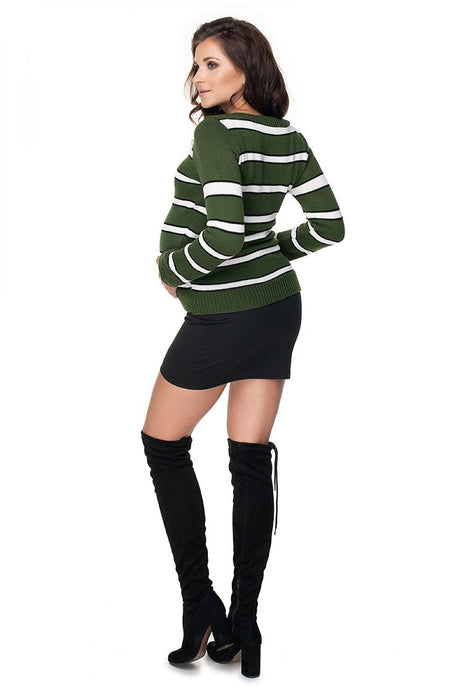 Maternity Stylish Striped Knit Sweater with Peekaboo Design