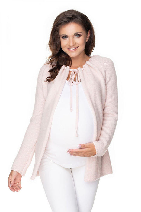 Elegant Tie-Neck Maternity Cardigan in Soft Acrylic Blend