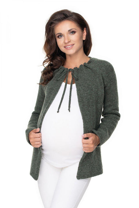 Elegant Tie-Neck Maternity Cardigan in Soft Acrylic Blend