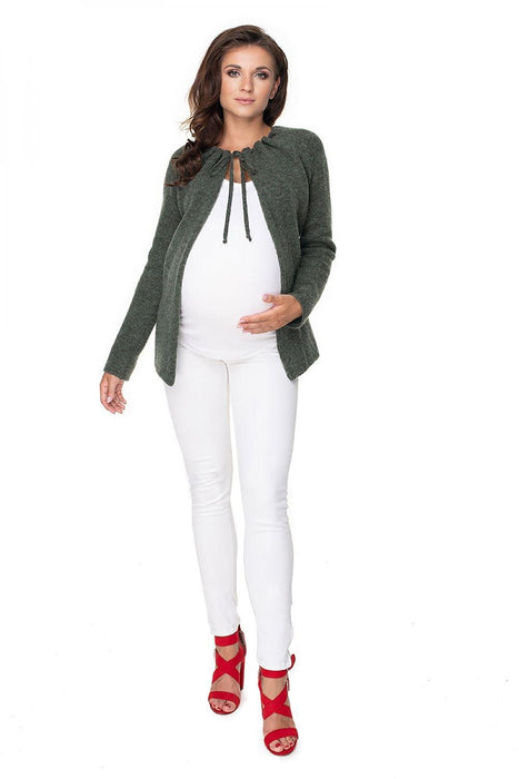 Elegant Tie-Neck Maternity Cardigan in Soft Acrylic Blend