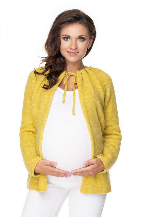 Elegant Tie-Neck Maternity Cardigan in Soft Acrylic Blend