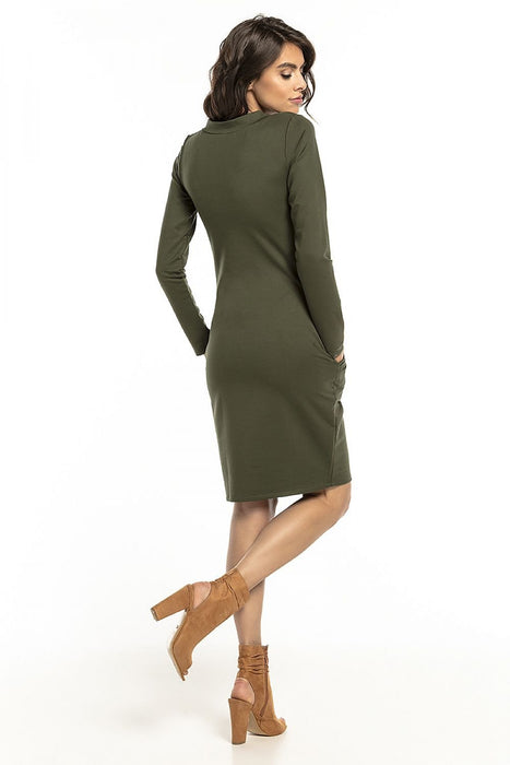 Stylish V-Neck Cotton Blend Dress with Convenient Hidden Pockets