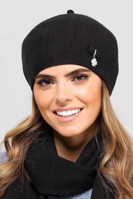 Chic Women's Beret with Decorative Bow and Pendant