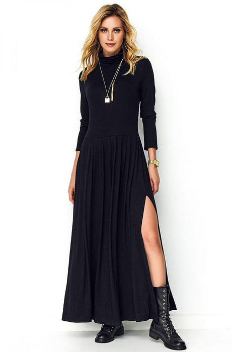 Chic Pleated Turtleneck Midi Dress for Effortless Elegance