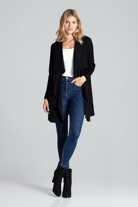 Chic Asymmetrical Black Cardigan with Practical Pockets