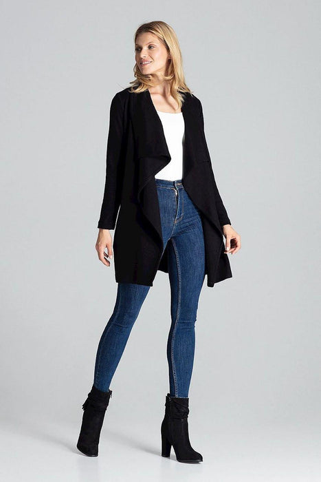 Chic Asymmetrical Black Cardigan with Practical Pockets