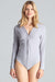 Chic Navy Long Sleeve Shapewear Bodysuit with Elegant Envelope Neckline