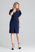 Elegant Navy Blue Midi Dress with Kimono Sleeves and Alluring Envelope Neckline