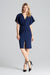 Elegant Navy Blue Midi Dress with Kimono Sleeves and Alluring Envelope Neckline