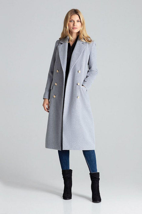 Navy Blue Chic: Elegant Double-Breasted Coat with Golden Accents