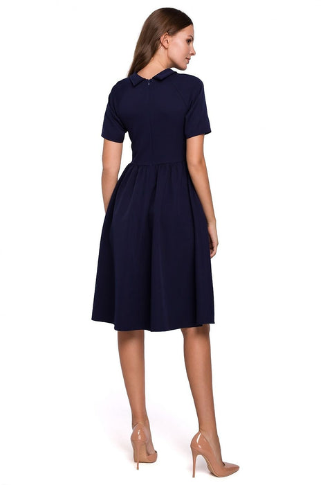 Elegant Ruffled Daydress with Rolled Collar