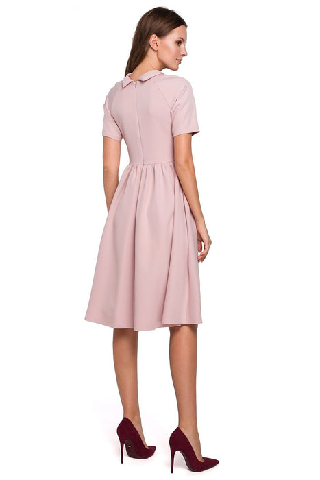 Elegant Ruffled Daydress with Rolled Collar