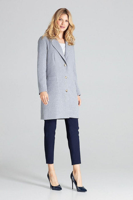 Chic Grey Mid-Length Coat with Elegant Collar and Trendy 3-Button Front Closure