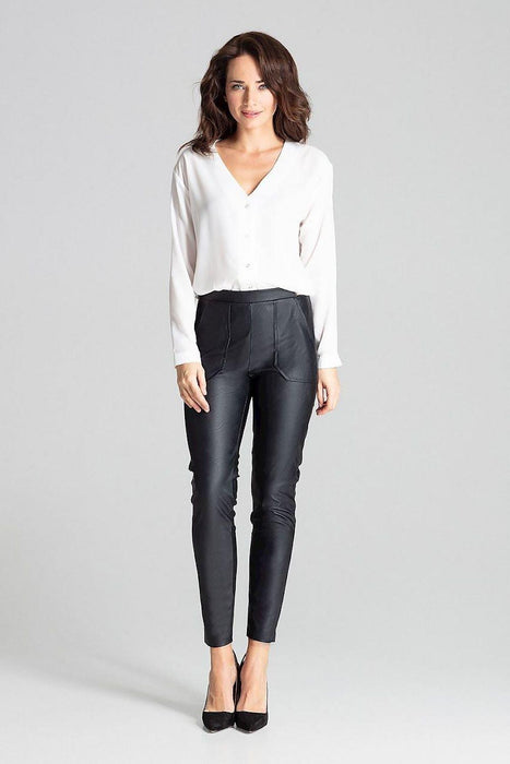 Sustainable Chic: Eco-Leather Tailored Trousers with Practical Patch Pockets in Classic Black