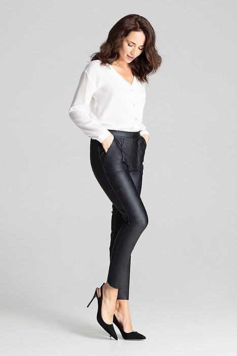 Sustainable Chic: Eco-Leather Tailored Trousers with Practical Patch Pockets in Classic Black