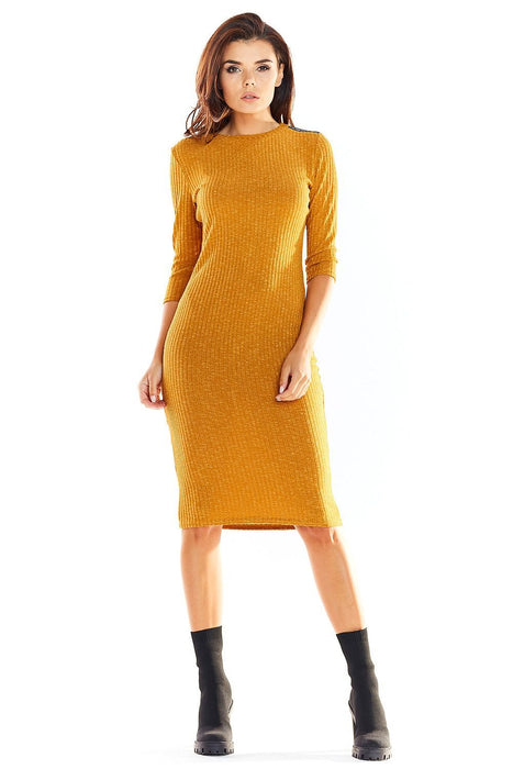 Chic Knit Midi Dress with Unique Shoulder Detailing