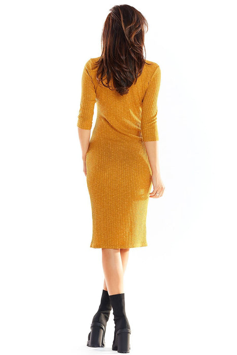 Chic Knit Midi Dress with Unique Shoulder Detailing