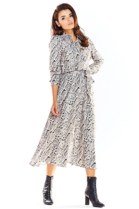 Stylish Flare Hem Maxi Dress with Belted Waist