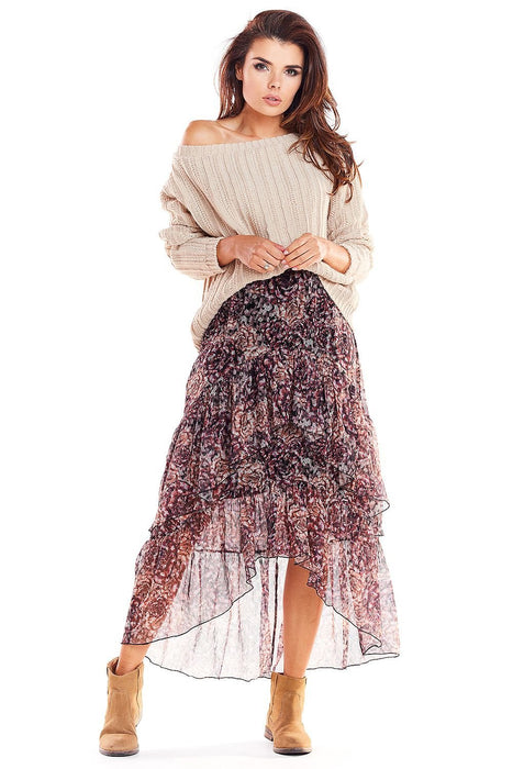 Chic Asymmetrical Chiffon Maxi Skirt with Distinctive Prints